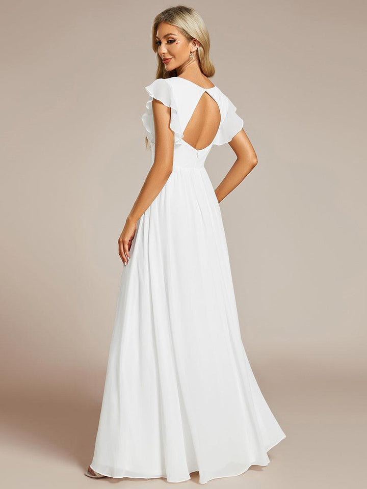 ever LILYANA|Abito da damigella in chiffon con maniche plissettate e scollatura sul retro