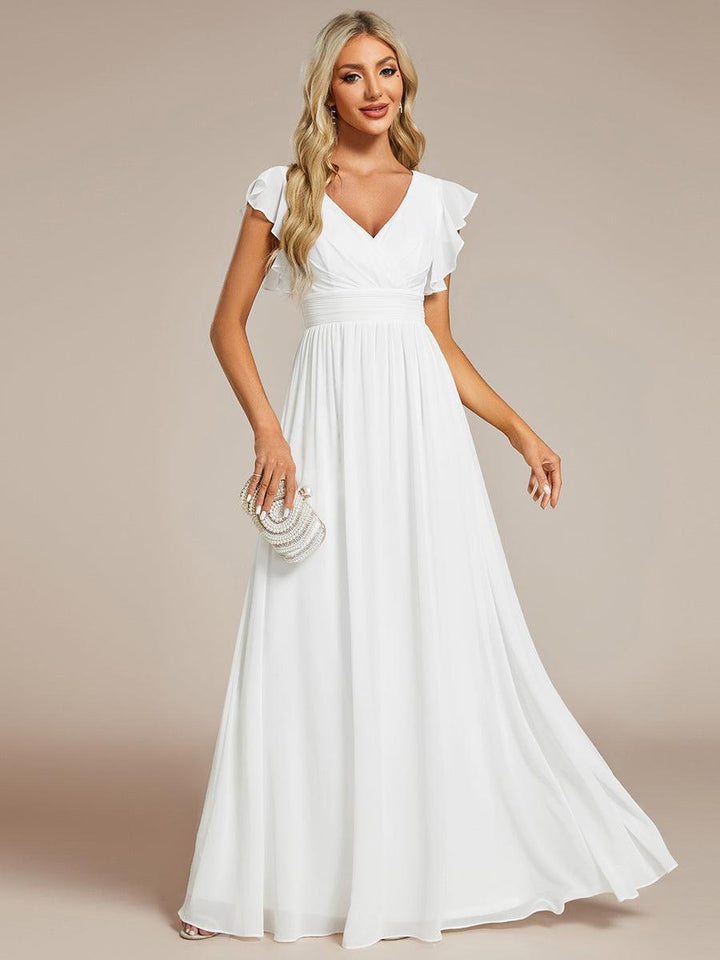 ever LILYANA|Abito da damigella in chiffon con maniche plissettate e scollatura sul retro