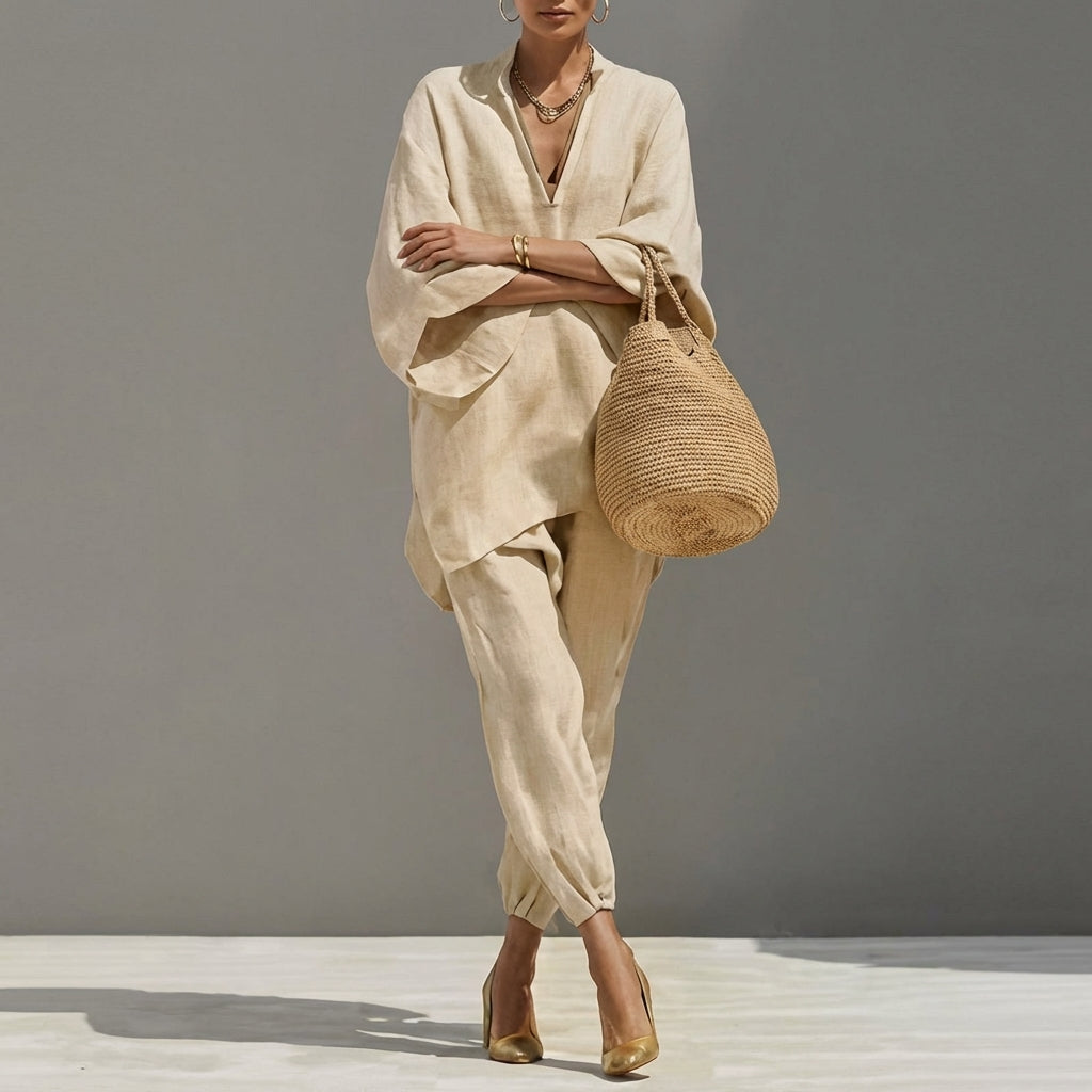 Marina | Completo Casual di Due Pezzi con Collo a V per Donna