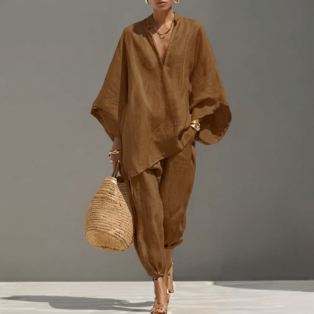 Marina | Completo Casual di Due Pezzi con Collo a V per Donna