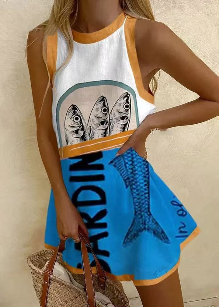 Isoria™ | Elegante mini abito con stampa blu irresistibile