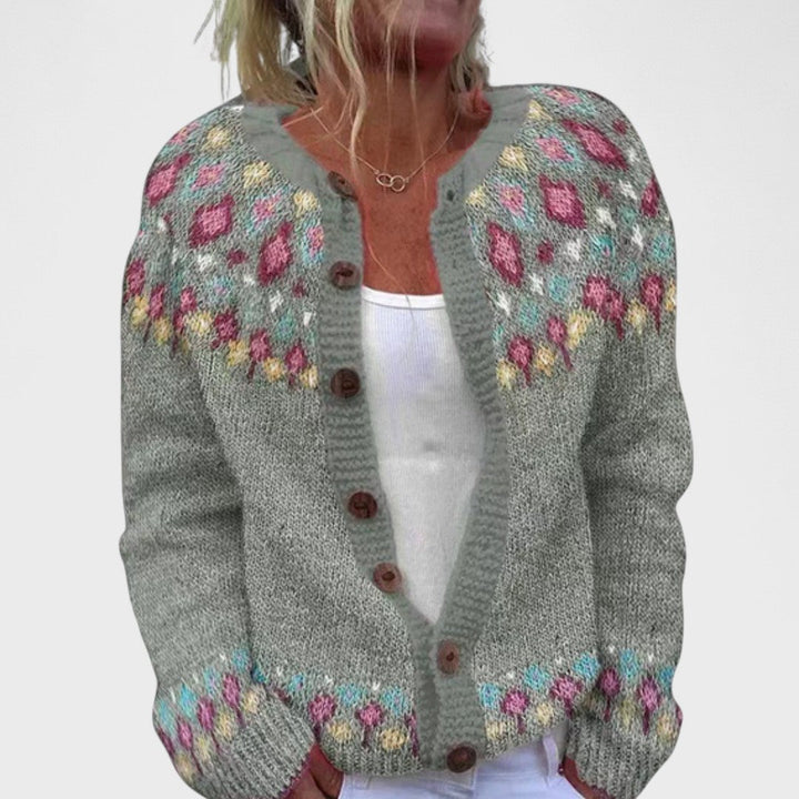 Lianne Salvia Dorata – Cardigan a maglia larga a fantasia chic