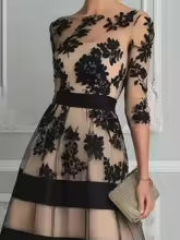 Josephine - Elegant Black Lace Midi A-Line Dress