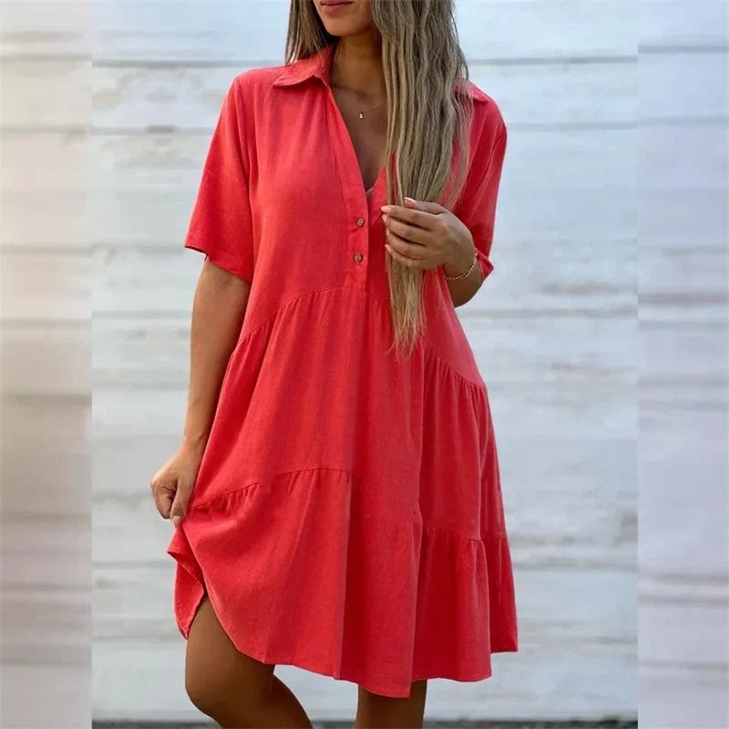 Sofia | Elegante abito estivo leggero con bottoni e linea svasata per un look fresco e raffinato