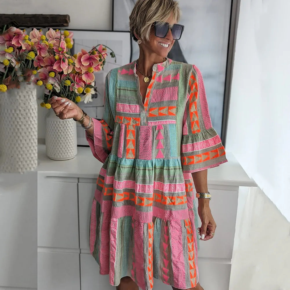 Juliane – Elegante Abito Swing Boho con Raffinate Balze