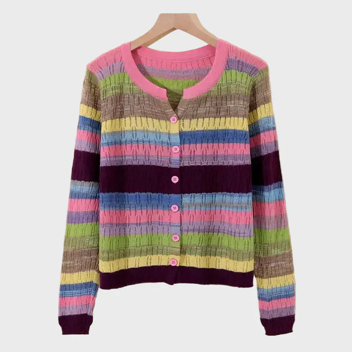 Cardigan in Maglia con Design a Righe Ispirato allo Stile Retrò