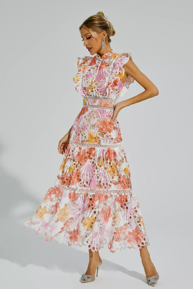 Maven™ | Vestito Maxi in Pizzo Floreale