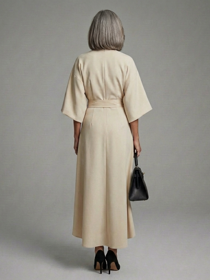Sirenetta | Abito Midi Asimmetrico con Manica a Cappotto e Vita Definita