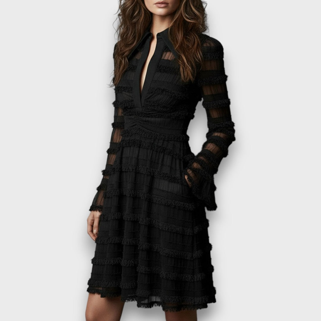 Perla | Abito Midi con Frange Trasparenti