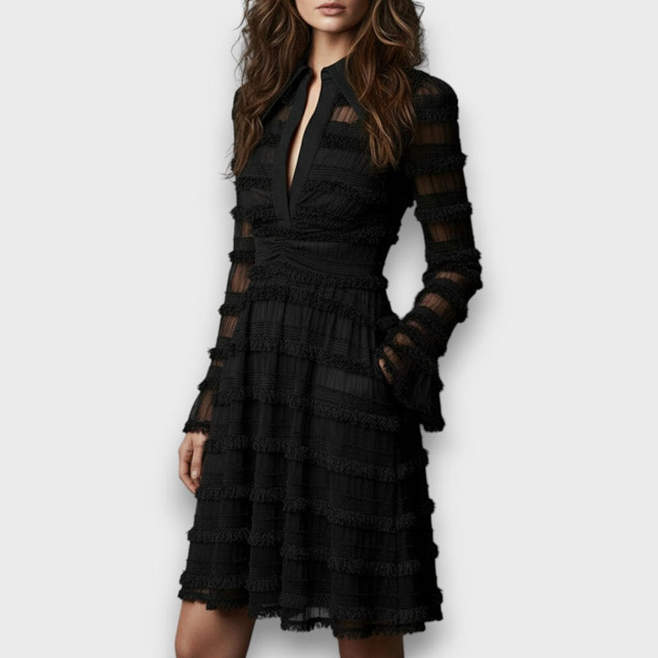 Perla | Abito Midi con Frange Trasparenti