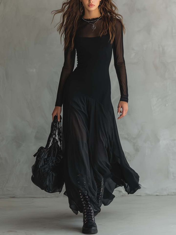 Neroa | Abito maxi a vestibilità ampia in tulle nero
