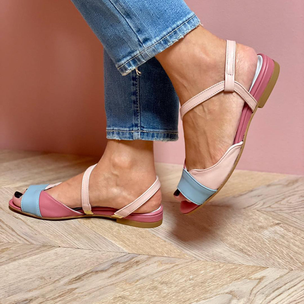 Ellela™ | Eleganti sandali rosa asimmetrici con dettagli a blocchi di colore