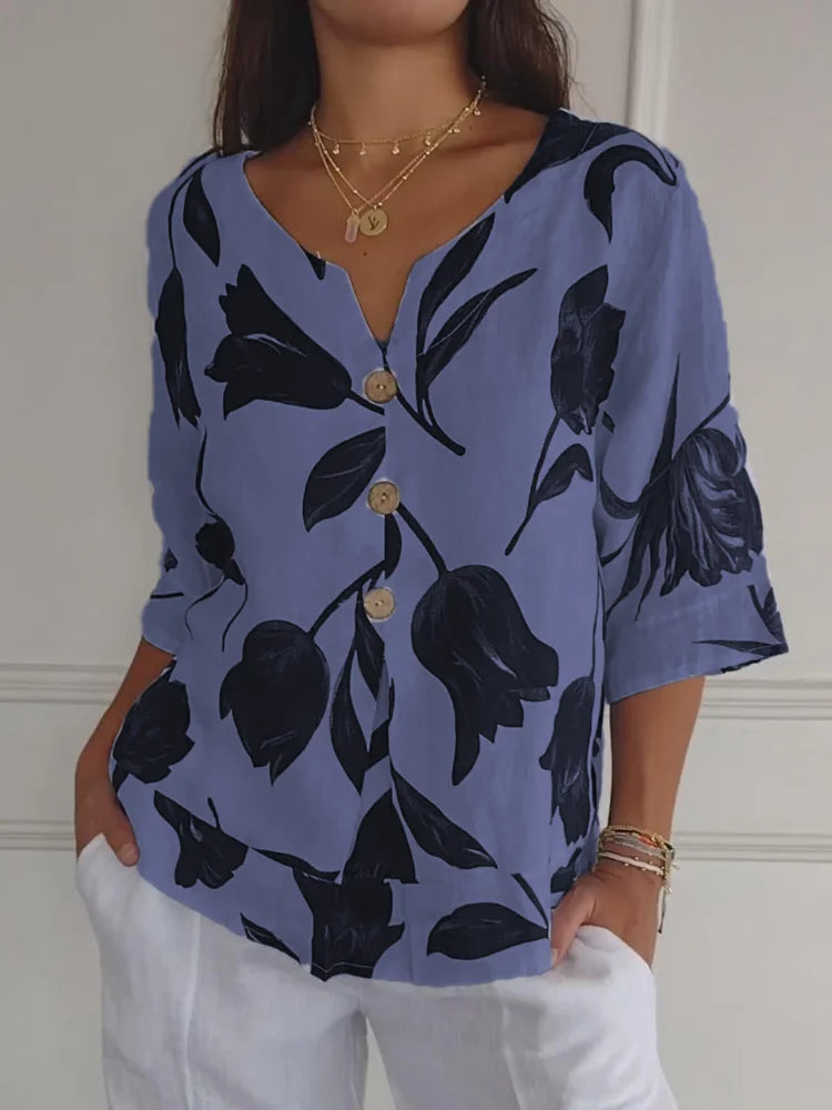 Sanne™ | Blusa a Bottoni Floreale