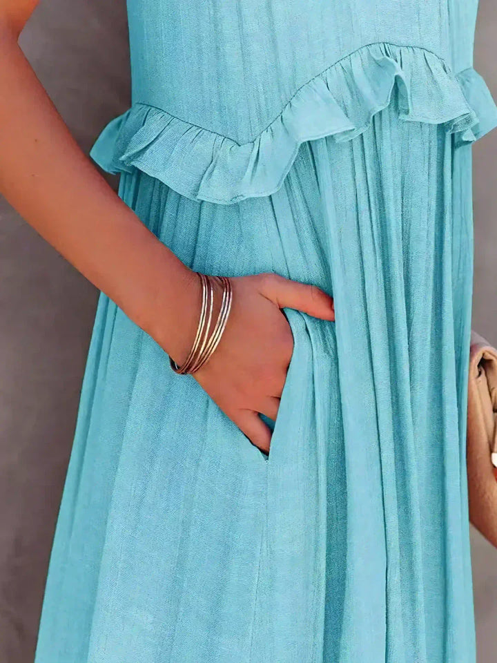 Emilia™ - Elegant Maxi Dress con Scollo a Halter e Dettagli a Volant per uno Stile Unico