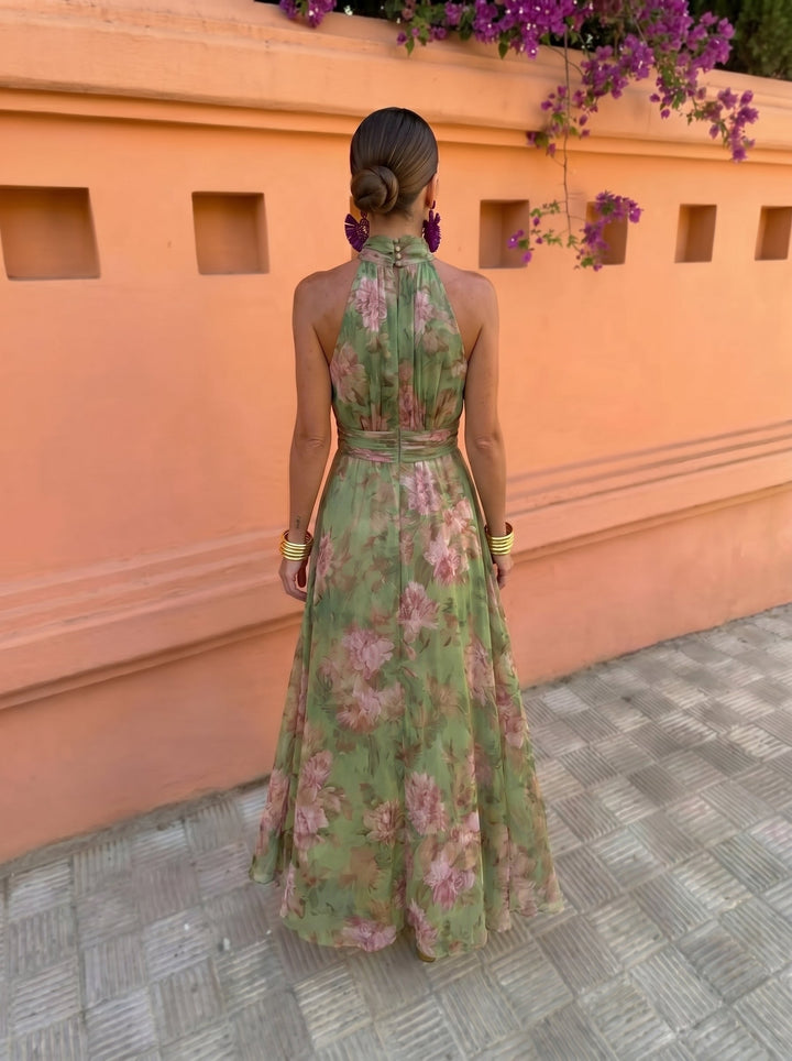 Florence | Abito Lungo Halter Floreale Verde