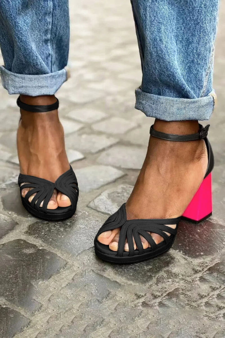 LUMA | Elegante Sandalo Metallico con Tacco Fluo per uno Stile Unico