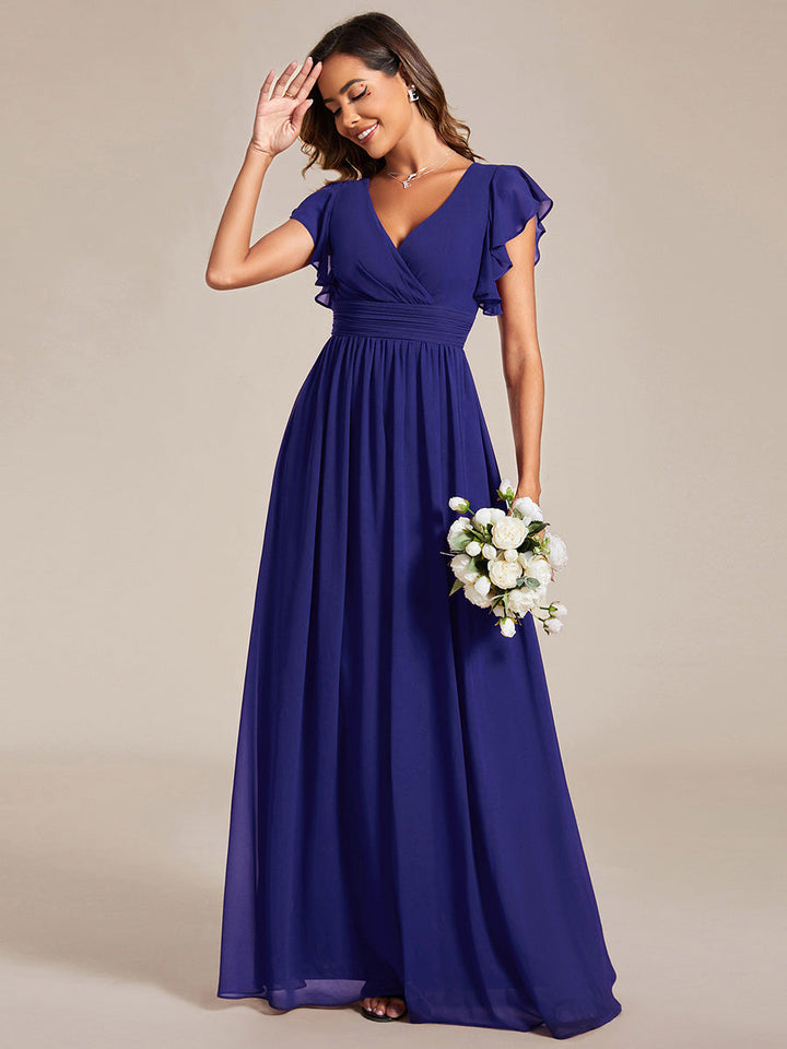 ever LILYANA|Abito da damigella in chiffon con maniche plissettate e scollatura sul retro