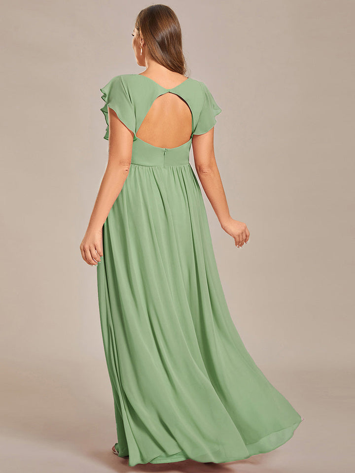 ever LILYANA|Abito da damigella in chiffon con maniche plissettate e scollatura sul retro