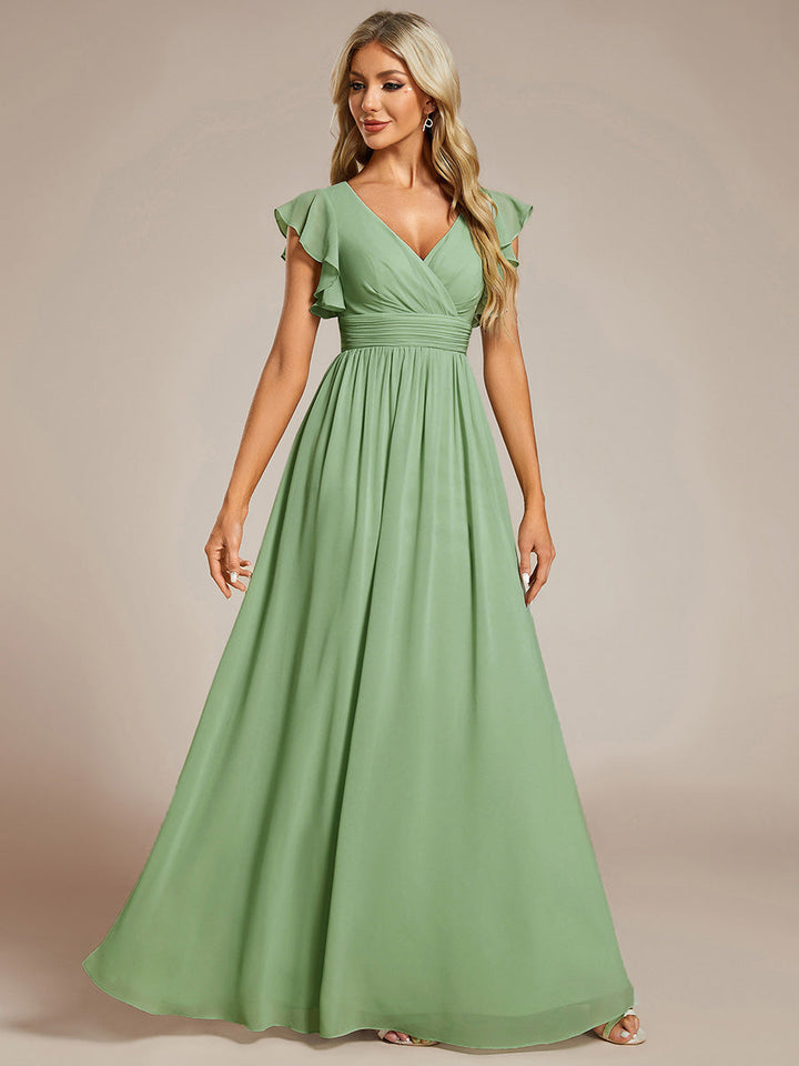 ever LILYANA|Abito da damigella in chiffon con maniche plissettate e scollatura sul retro