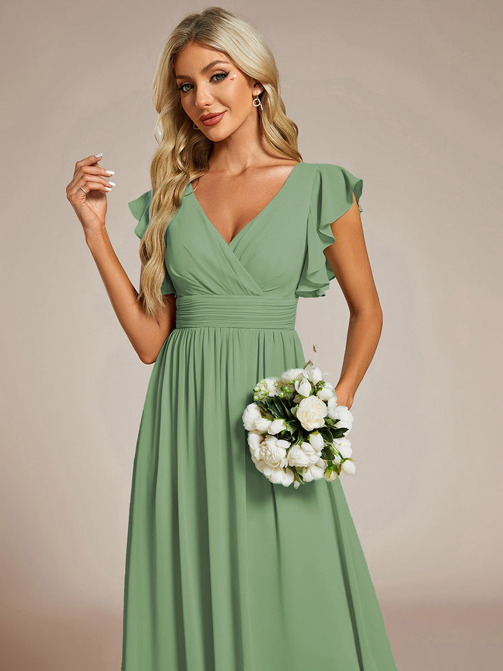 ever LILYANA|Abito da damigella in chiffon con maniche plissettate e scollatura sul retro