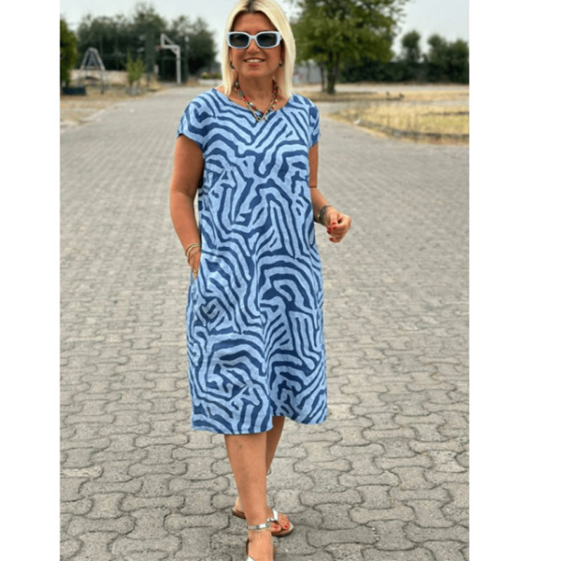Vera | Vestito Estivo alla Moda con Stampa Colorata e Scollo Rotondo
