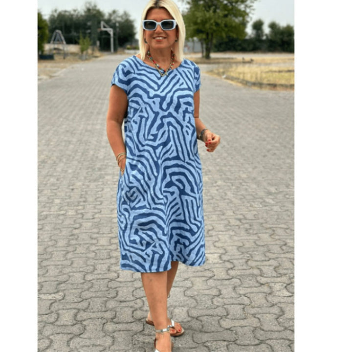 Vera | Vestito Estivo alla Moda con Stampa Colorata e Scollo Rotondo