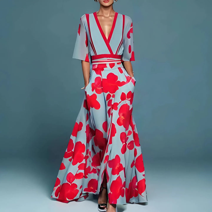 Valentina | Abito Maxi Floreale con Scollo Profondo