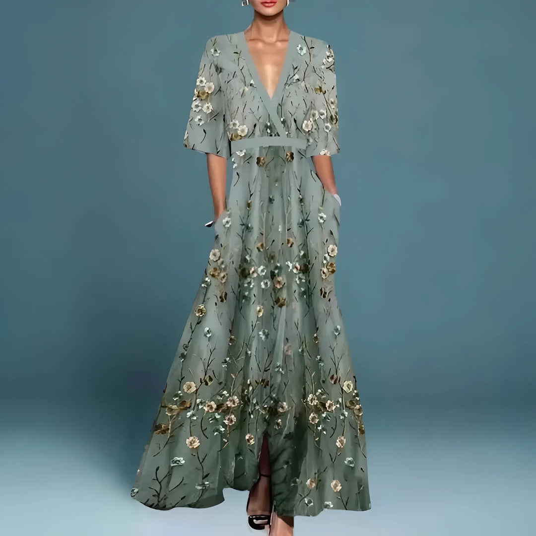 Valentina | Abito Maxi Floreale con Scollo Profondo