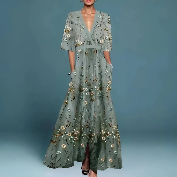 Valentina | Abito Maxi Floreale con Scollo Profondo