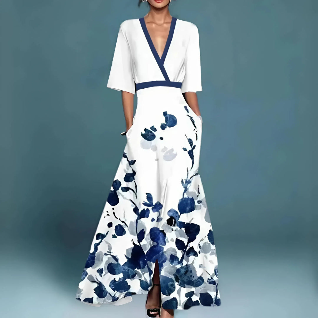 Valentina | Abito Maxi Floreale con Scollo Profondo
