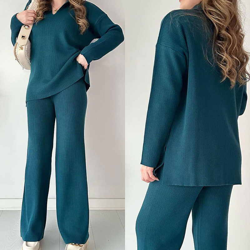 Amalia™ | Set due pezzi casual con scollo a V e spacco