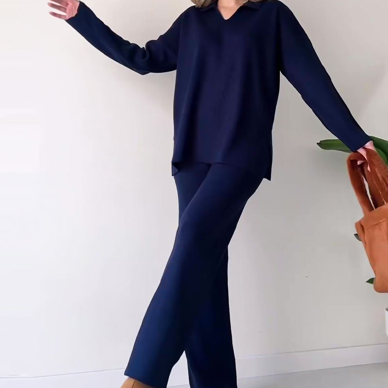 Amalia™ | Set due pezzi casual con scollo a V e spacco