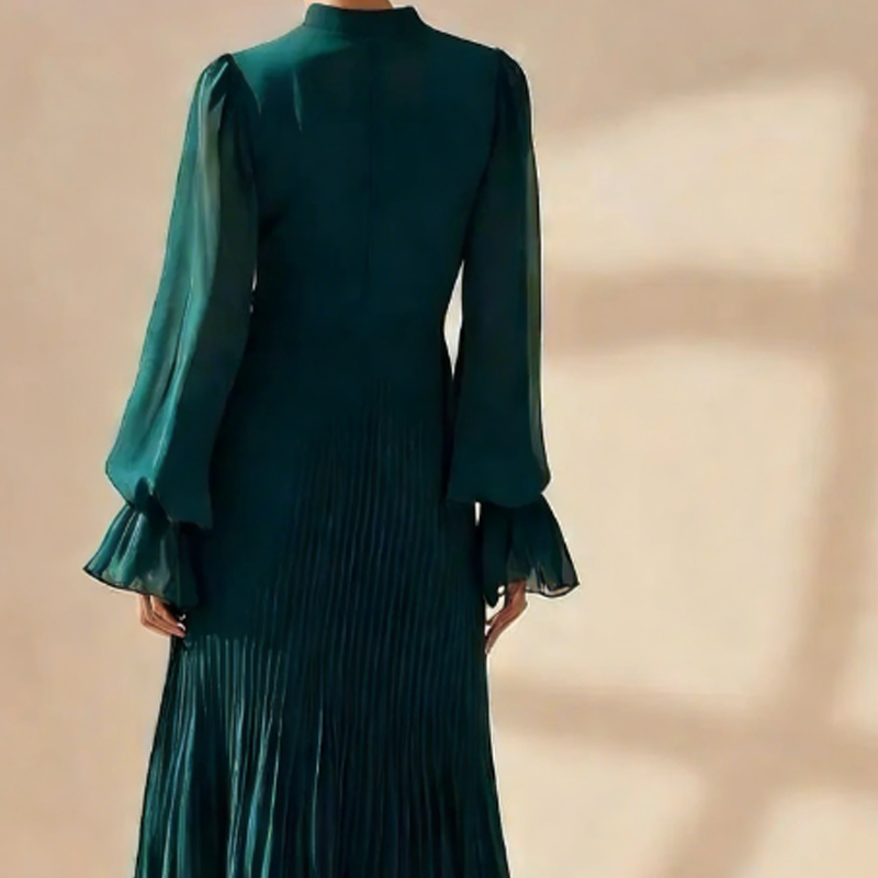 Elegante abito midi plissettato con volant
